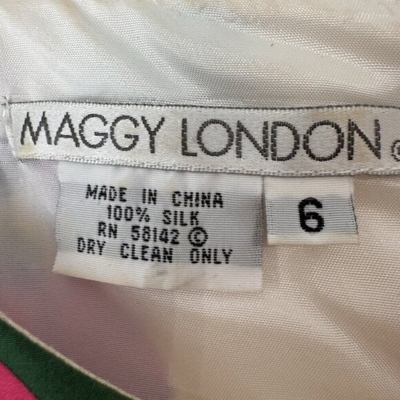 Vintage MAGGY LONDON Dress Size 6 100% Silk White Floral Sheath Colorful 50s - Picture 3 of 10